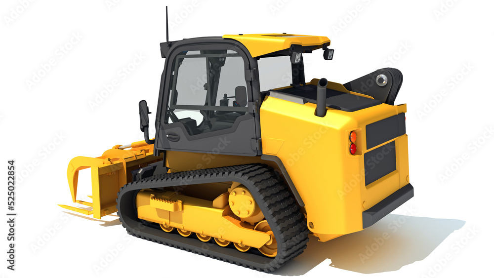 Fototapeta premium Tracked Skid Loader heavy construction machinery 3D rendering on white background