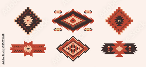 Set of ethnic ornaments on a light isolated background. Traditional geometric patterns of many nations. Vector illustration in boho style.
