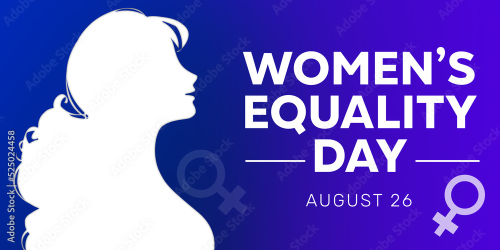 Women's Equality Day Minimalist modern banner in blue color with a white portrait design