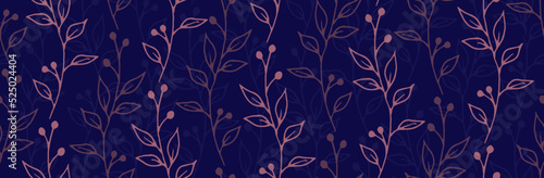 Berry bush branches natural vector seamless ornament. Minimalist floral graph...