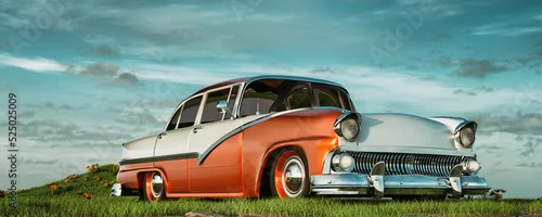 Obraz  z motywem vintage car and grassland.