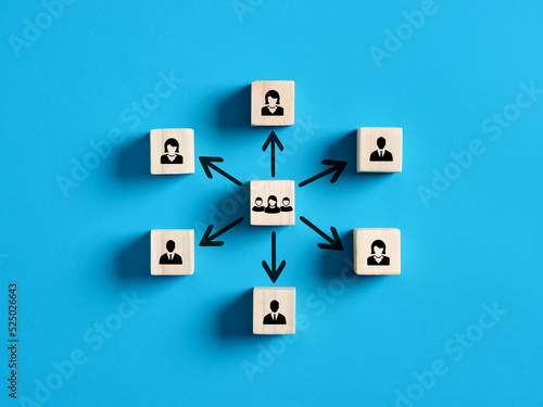 Business team disbandment, company mass employee layoff, dismissal or downsizing. Reorganization and optimization of the business structure.