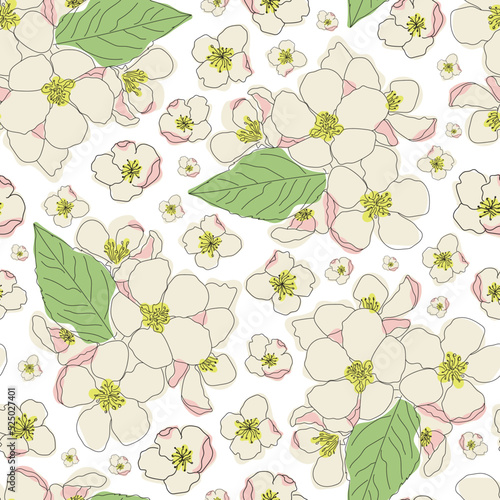 Vector white flower seamless repeat pattern background. Vector illustration