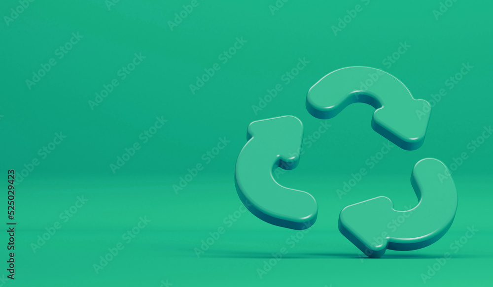 Green recycling symbol against a green background. 3D Rendering Green recycling symbol against a green background. 3D Rendering