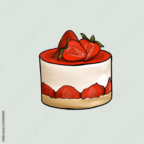 Strawberry cake. Cheesecake with berries. Dessert for a birthday or other holiday. Illustration