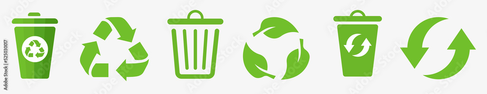 Recycle vector icon set. Green recycling and rotation arrow icon pack ...