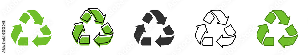 Recycle vector icon set. Green recycling and rotation arrow icon pack ...