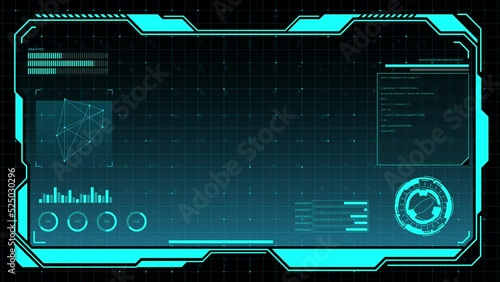 Digital HUD futuristic background motion graphic element cyber generated. Future technology interface data sci-fi display screen. Artificial intelligent analytic simulation, loop able video background