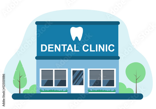 Dental clinic in flat design on blue background. Dentistry dental care.