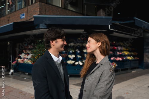 Loving couple enjoying time together on street