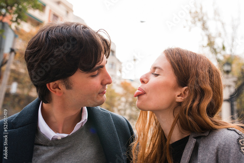 Romantic couple having fun on street