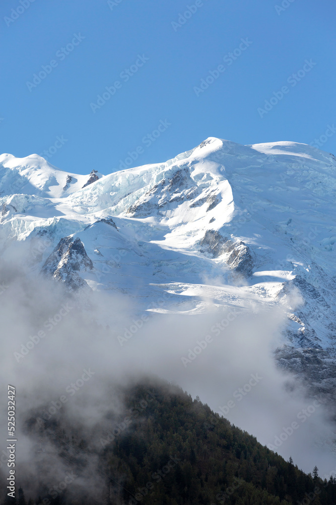 Panorama of the French Alps mountain in winte