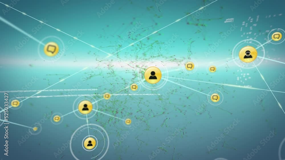 Animation of network of connections with people icons over blue background Animation of network of connections with people icons over blue background