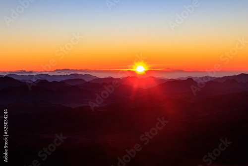 Beautiful sunrise on a top of Mount Sinai (Moses Mount) in Egypt