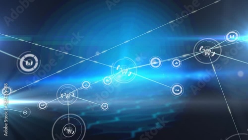 Wallpaper Mural Animation of network of connections with icons and light trails on black background Torontodigital.ca