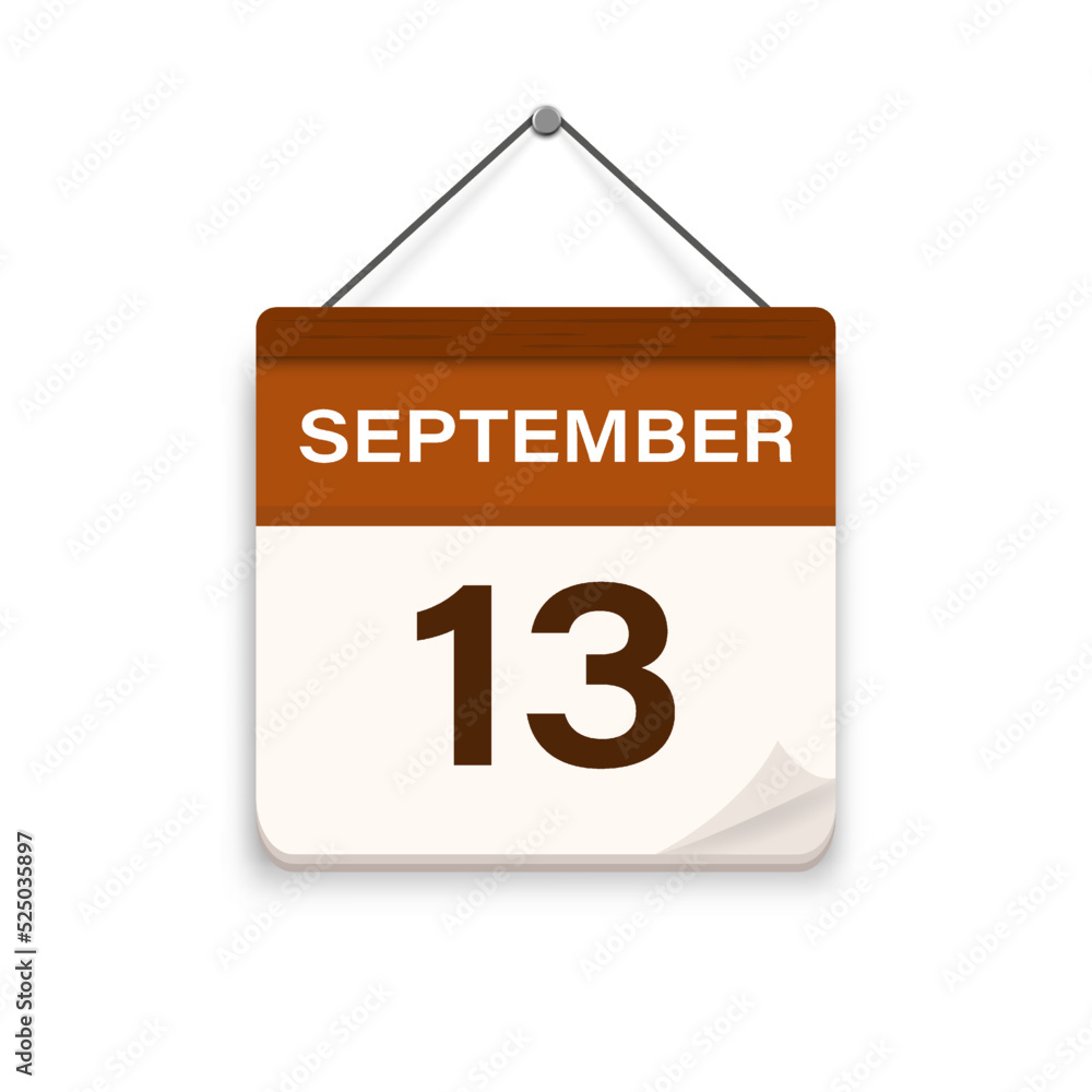 September 13, Calendar icon with shadow. Day, month. Meeting appointment time. Event schedule date. Flat vector illustration. September 13, Calendar icon with shadow. Day, month. Meeting appointment time. Event schedule date. Flat vector illustration.