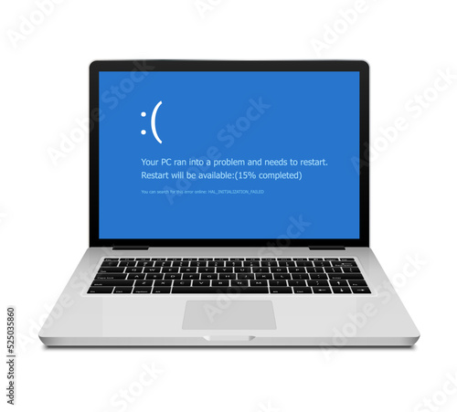 BSOD screen death error system crash laptop. Computer bluescreen bsod operating system alert