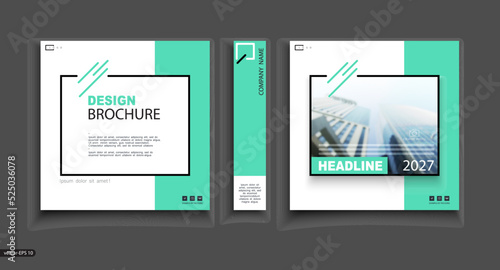 Cover design. Abstract template brochure. City office photo, urban. Green and black page, square, catalog, layout. White design Techno. book, booklet, album, poster. Аnnual report, title.Ad text, font