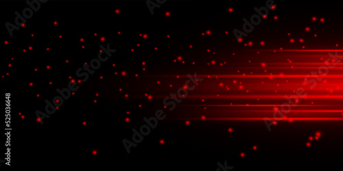 Red glowing beam of light exploded, star, explosion with dust and sparkles on a black background.