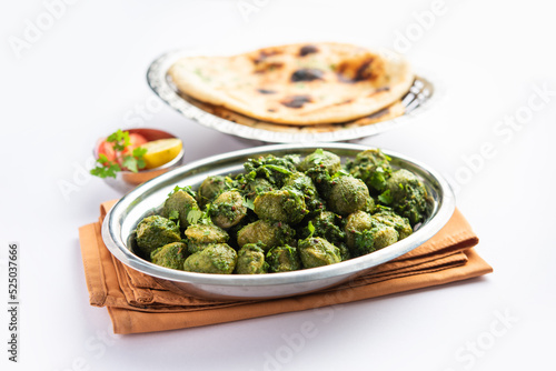 Soya Chunks Palak curry also known as Spinach Soyabean chunks sabzi or sabji, Healthy Indian food