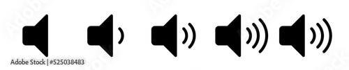 Volume icons set. Sound volume icons. Black volume audio icons. Speaker volume symbol. Vector illustration