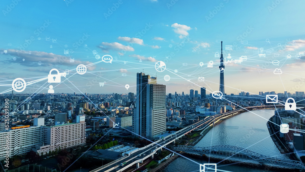 Obraz premium 都市とネットワーク IOT DX