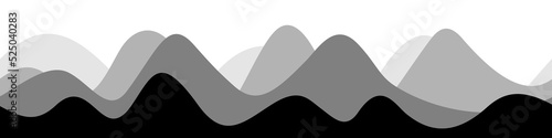 Grayscale waves on white background. Landscape with hills. Vector illustration.