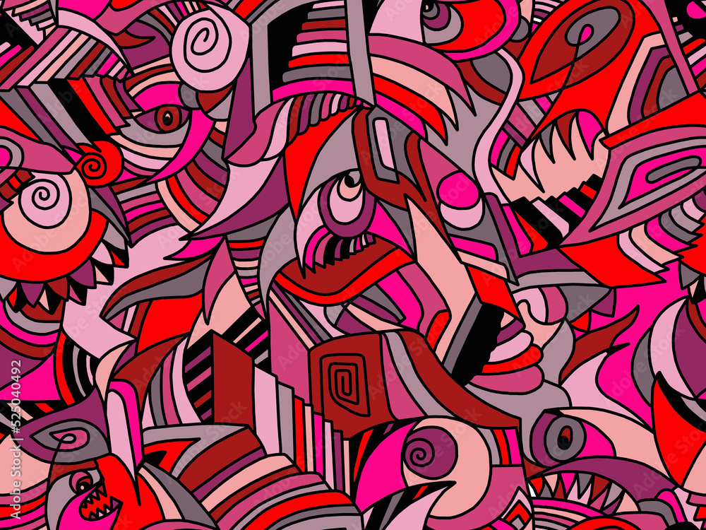 Naklejka premium Abstract drawing of black lines painted in pink colors.Seamless background.