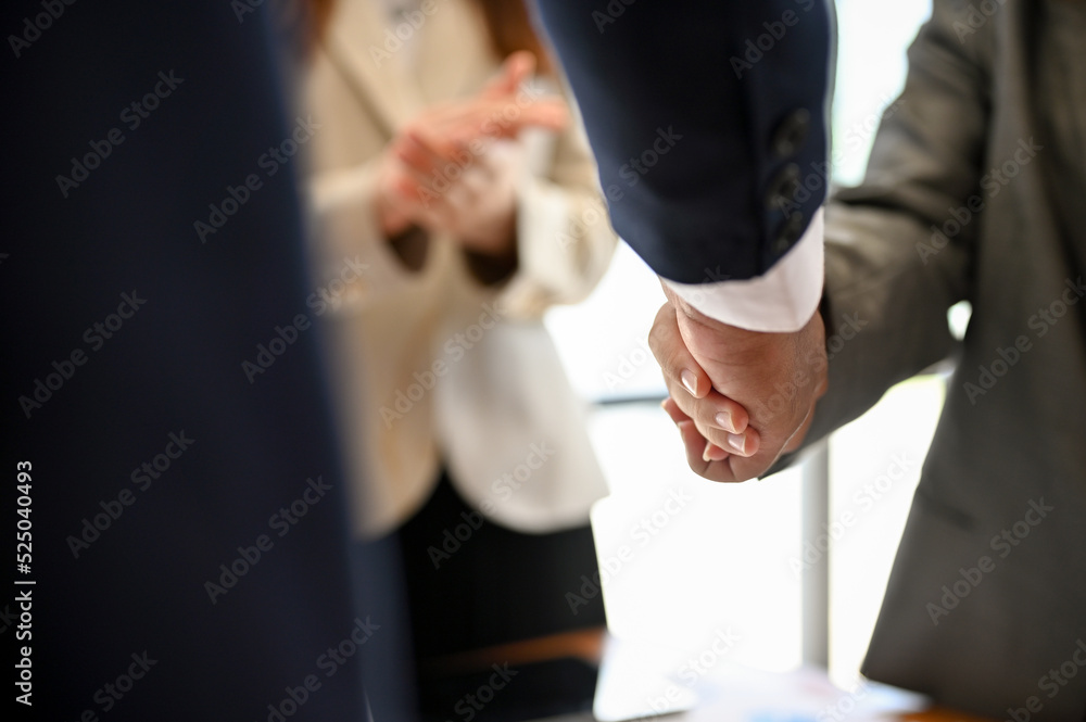 Businessman shaking hands with his business partner in the meeting. cropped image Businessman shaking hands with his business partner in the meeting. cropped image