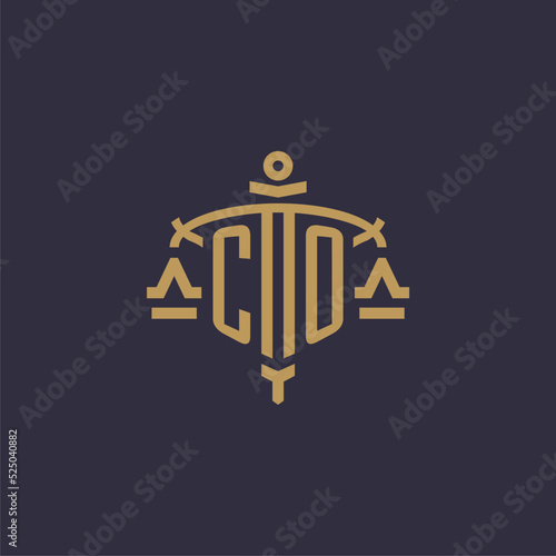 Monogram CO logo for legal firm with geometric scale and sword style