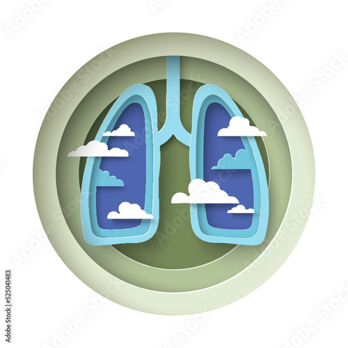 Lungs origami paper cut vector 3d poster