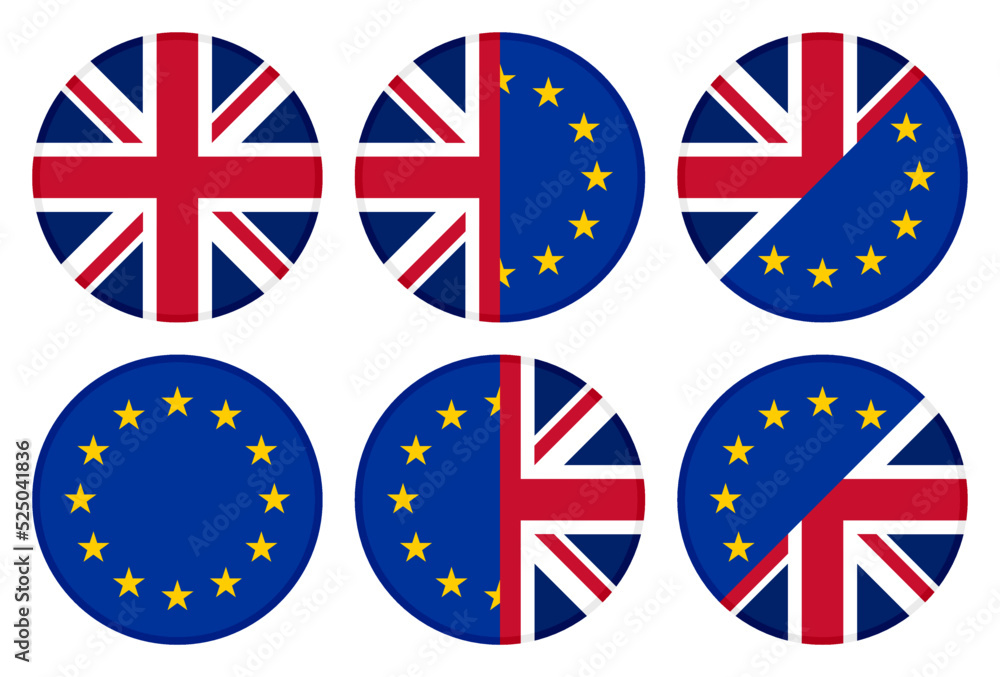 round icon set. british and european union flags. vector illustration isolated on white background round icon set. british and european union flags. vector illustration isolated on white background