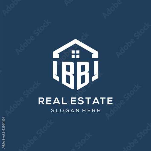 Letter BB logo for real estate with hexagon style