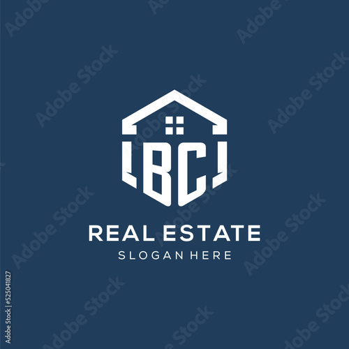 Letter BC logo for real estate with hexagon style