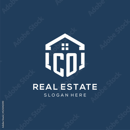 Letter CO logo for real estate with hexagon style