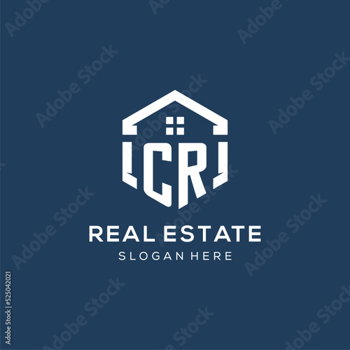 Letter CR logo for real estate with hexagon style