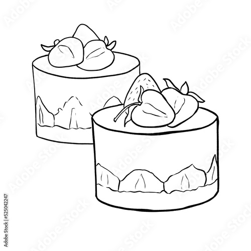 Two strawberry cakes. Cheesecake with berries. Dessert for a birthday or other holiday. Illustration