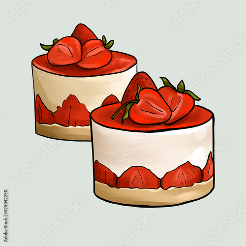 Two strawberry cakes. Cheesecake with berries. Dessert for a birthday or other holiday. Illustration