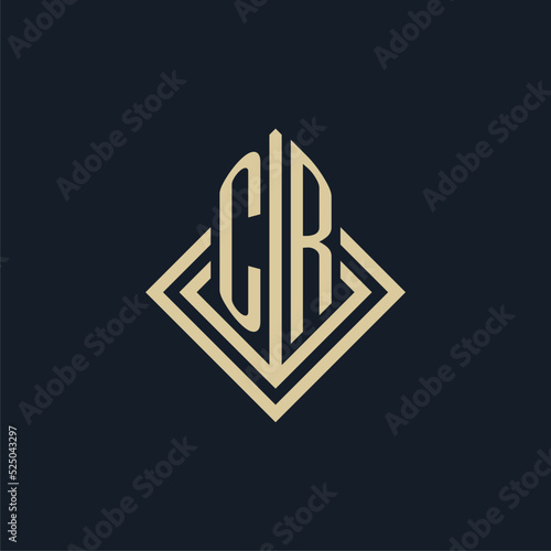 Initials CR logo rhombus lines shape style, luxury modern real estate logo design