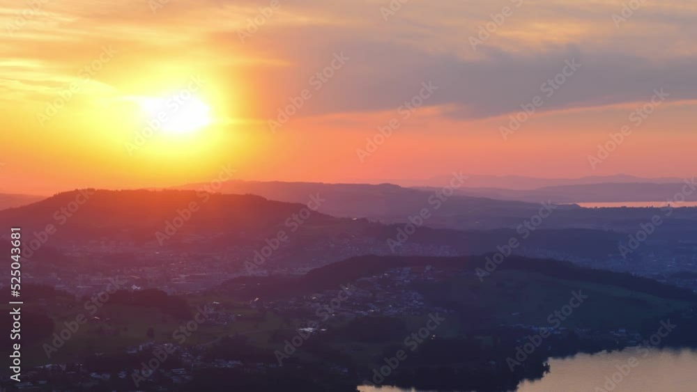 Aerial View over Mountain and Lake View in Sunset on Lake and City of Lucerne From Burgenstock, Nidwalden, Switzerland. Aerial View over Mountain and Lake View in Sunset on Lake and City of Lucerne From Burgenstock, Nidwalden, Switzerland.