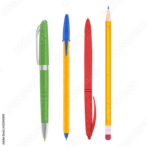 Vector colorful illustration set of Pens and Pencils isolated on white background