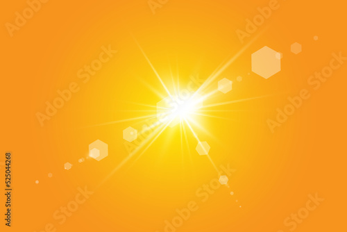 Warm sun on a yellow background. Leto.bliki solar rays.Оrange yellow background.