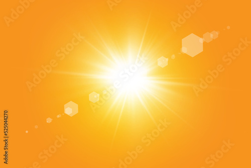 Warm sun on a yellow background. Leto.bliki solar rays.Оrange yellow background.