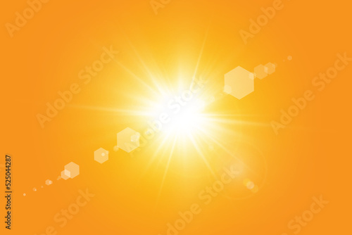 Warm sun on a yellow background. Leto.bliki solar rays.Оrange yellow background.