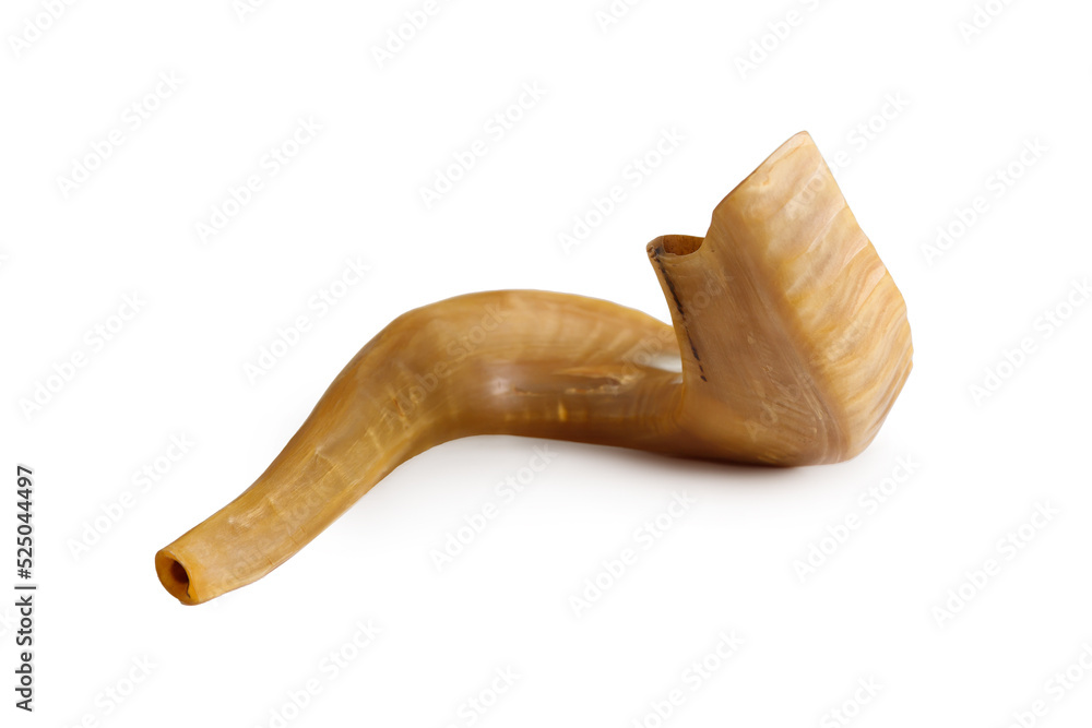 Shofar (horn) on white background. Rosh Hashanah.Yom Kippur Traditional