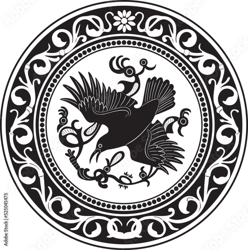 crow bird logo with floral frame
