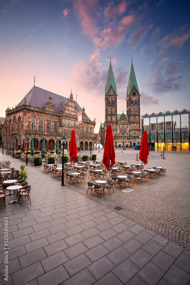 Bremen, Germany. Cityscape image of Hanseatic City of Bremen, Germany with historic Market Square and Town Hall at summer sunrise.