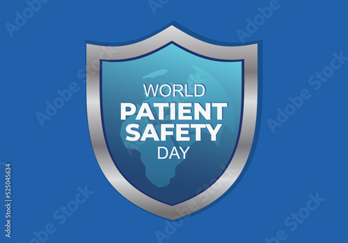 World patient safety day background with earth map and shield on september 17.