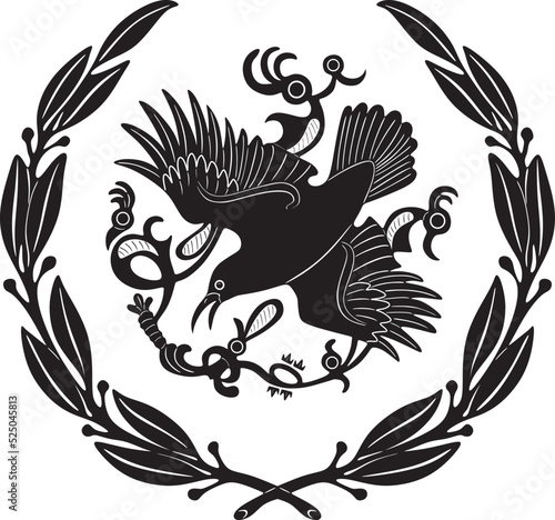 crow bird logo with floral frame