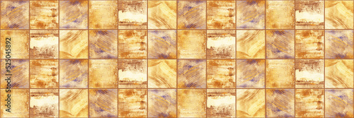 Abstract brown beige rusty square mosaic tile wall texture background banner ...